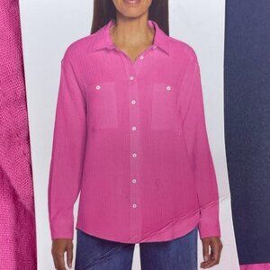 Gap Long Sleeve Pink Button-Up Shirt L 100% Cotton Lightweight d0829